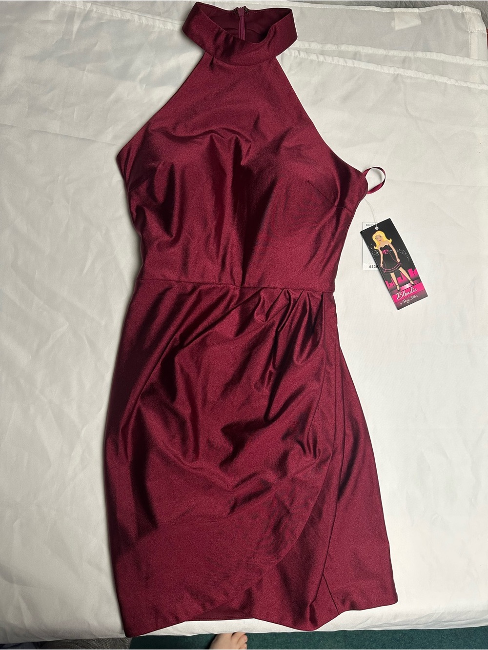 Blondie Nites Burgundy Halter Mini Dress